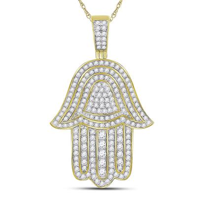 10K YELLOW GOLD ROUND DIAMOND HAMSA HAND CHARM PENDANT 1-3/4 CTTW