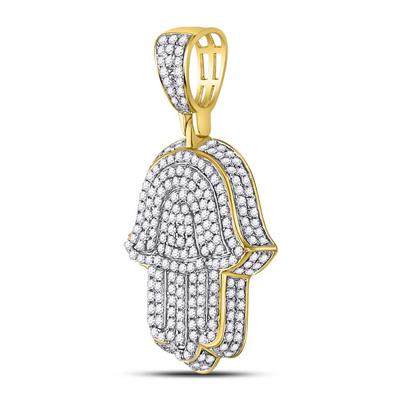 10K YELLOW GOLD ROUND DIAMOND HAMSA CHARM PENDANT 1-1/4 CTTW