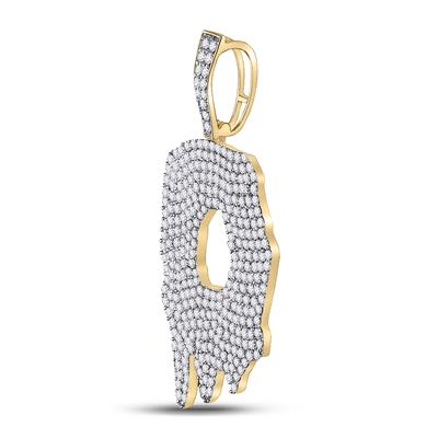 10K YELLOW GOLD ROUND DIAMOND DRIPPING O LETTER CHARM PENDANT 3-1/5 CTTW