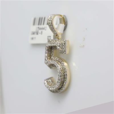 10K YELLOW GOLD ROUND DIAMOND NUMBER 5 CHARM PENDANT 1-5/8 CTTW