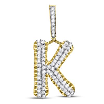 10K YELLOW GOLD ROUND DIAMOND K LETTER CHARM PENDANT 1-1/3 CTTW