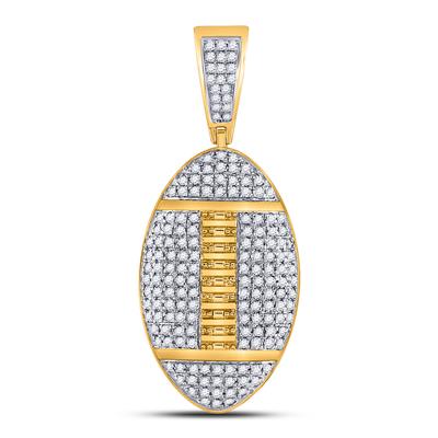 10K YELLOW GOLD ROUND DIAMOND FOOTBALL CHARM PENDANT 1-1/3 CTTW