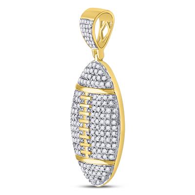 10K YELLOW GOLD ROUND DIAMOND FOOTBALL CHARM PENDANT 1-1/3 CTTW