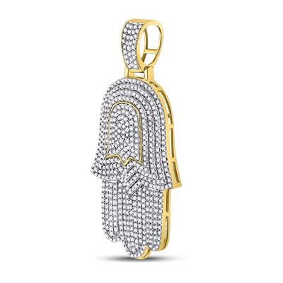10K YELLOW GOLD ROUND DIAMOND HAMSA CHARM PENDANT 1-1/2 CTTW