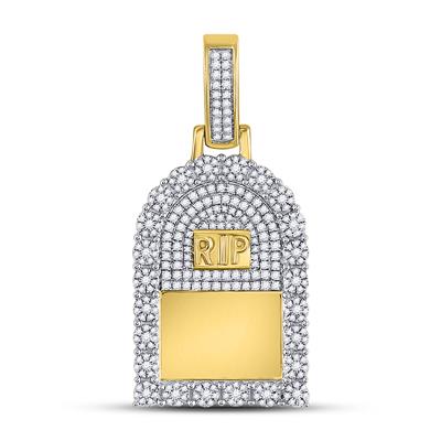10K YELLOW GOLD ROUND DIAMOND HEADSTONE RIP PICTURE MEMORY PENDANT 1-1/2 CTTW