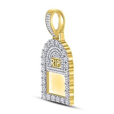 10K YELLOW GOLD ROUND DIAMOND HEADSTONE RIP PICTURE MEMORY PENDANT 1-1/2 CTTW