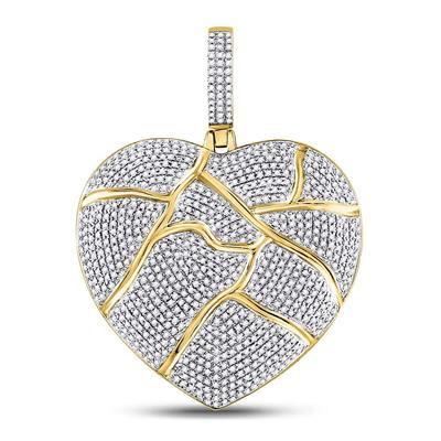 10K YELLOW GOLD ROUND DIAMOND FRACTURED BROKEN HEART CHARM PENDANT 1-1/2 CTTW