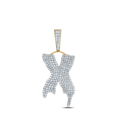 10K YELLOW GOLD ROUND DIAMOND DRIPPING X LETTER CHARM PENDANT 2-1/2 CTTW