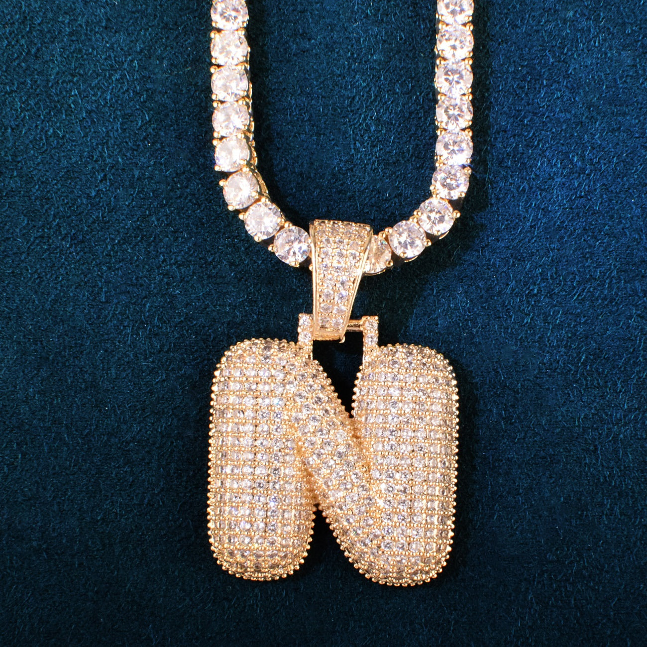 A-Z Bubble Letter Initials Pendant Necklace