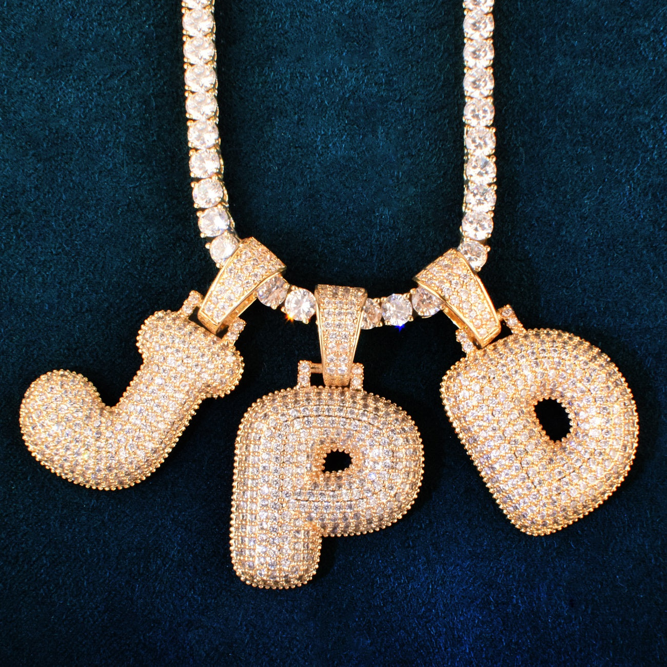 A-Z Bubble Letter Initials Pendant Necklace