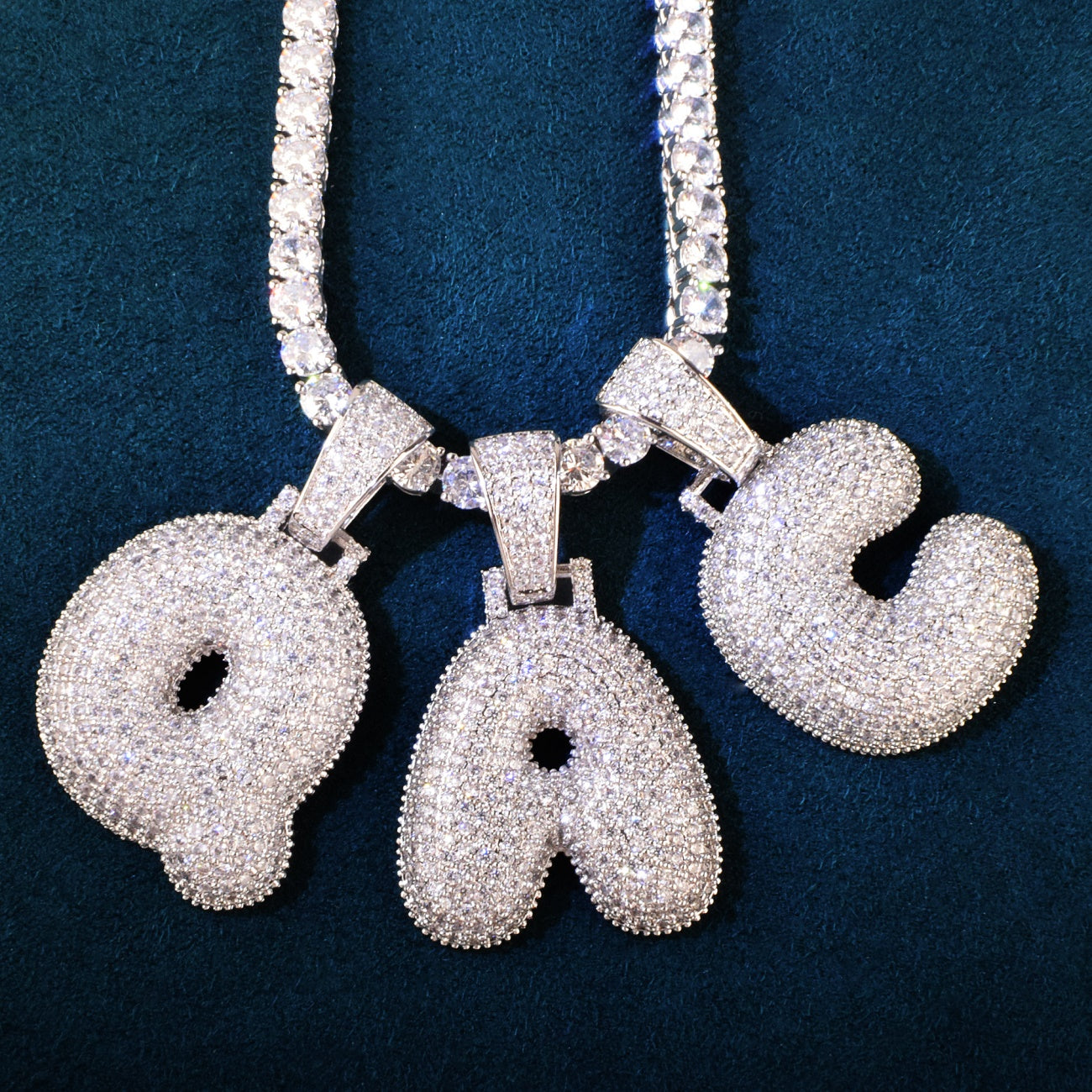 A-Z Bubble Letter Initials Pendant Necklace