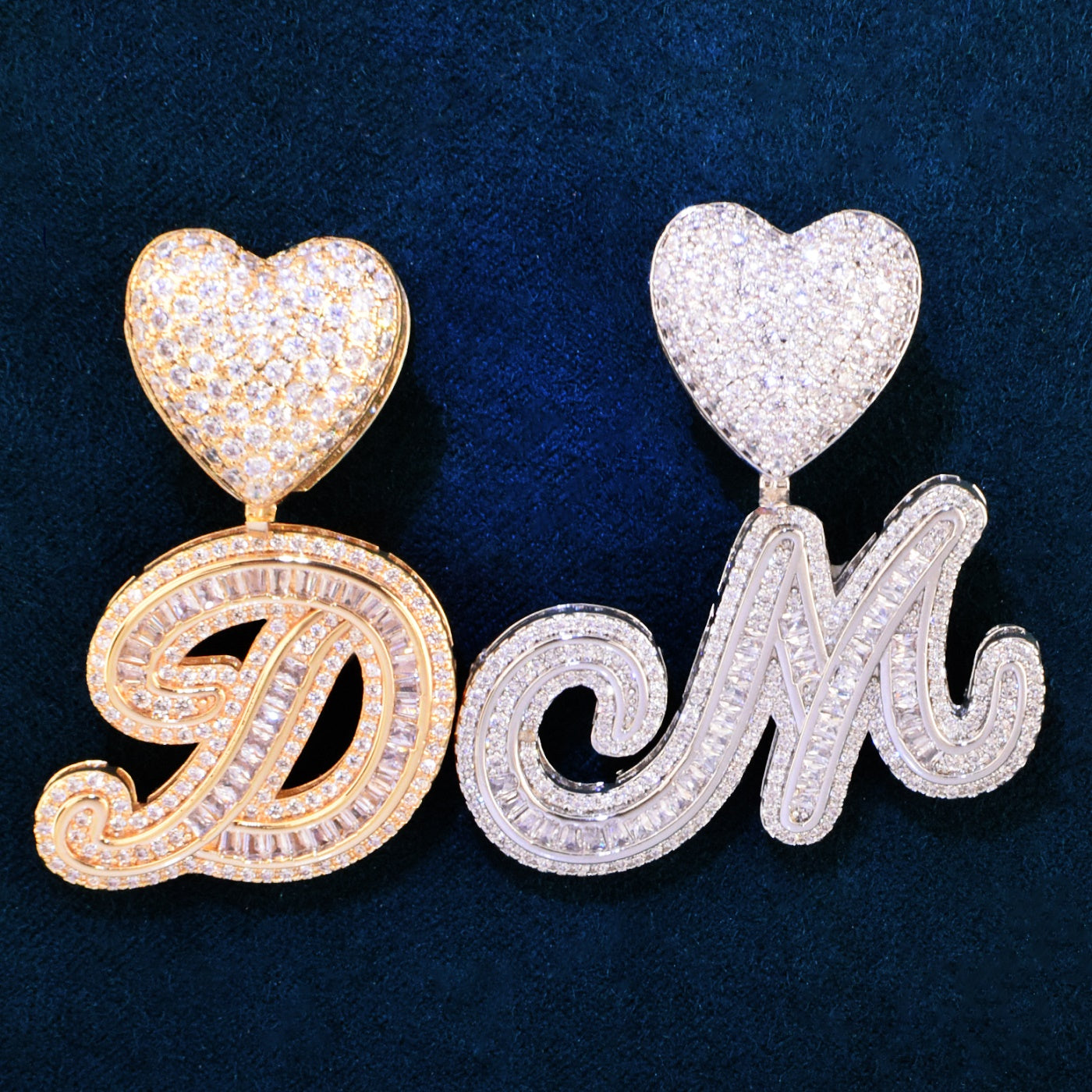 A Z Heart Bail Initial Cursive Letter Pendant With Tennis Chain