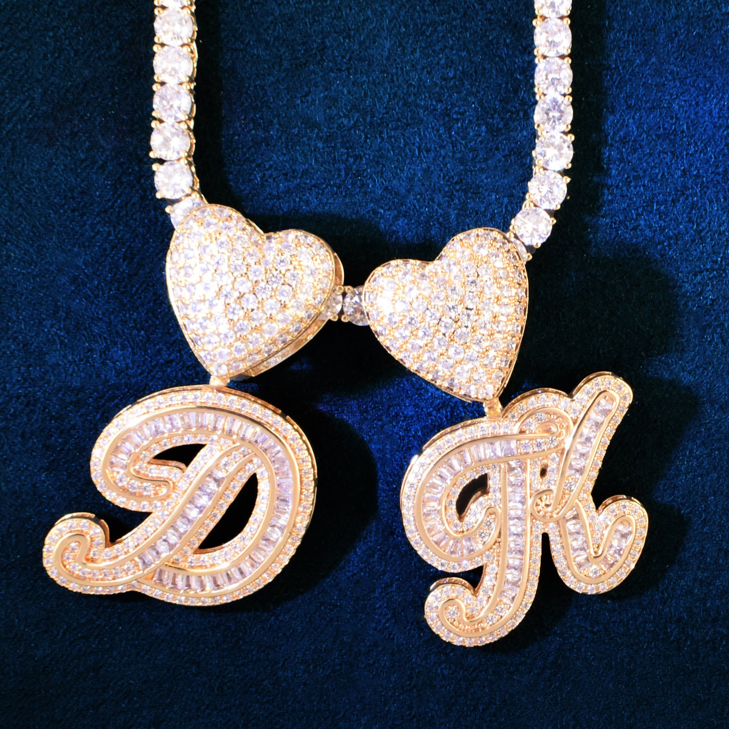 A Z Heart Bail Initial Cursive Letter Pendant With Tennis Chain