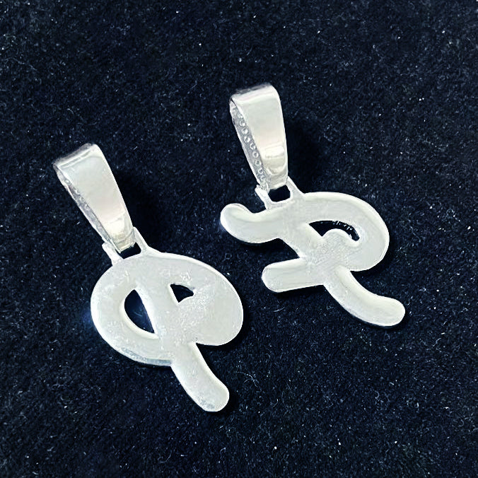 A Z Single Blue Zircon Cursive Letter Hip Hop Pendant Necklace