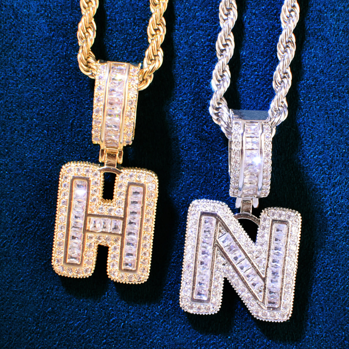 A Z Single Small Baguette Letter Pendant Necklace