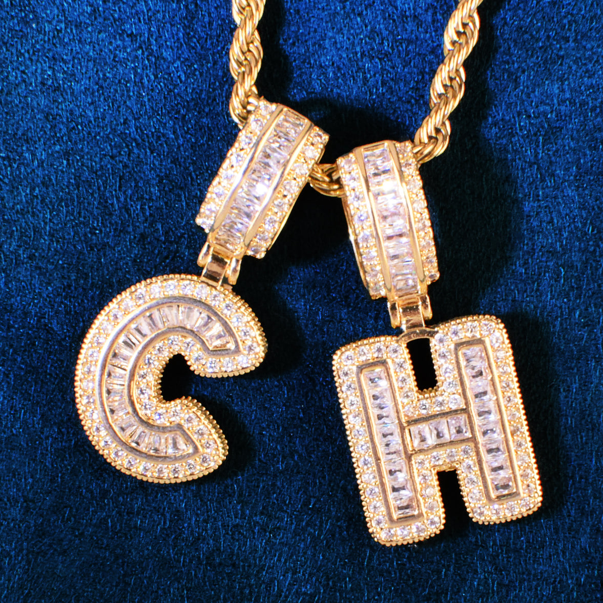 A Z Single Small Baguette Letter Pendant Necklace