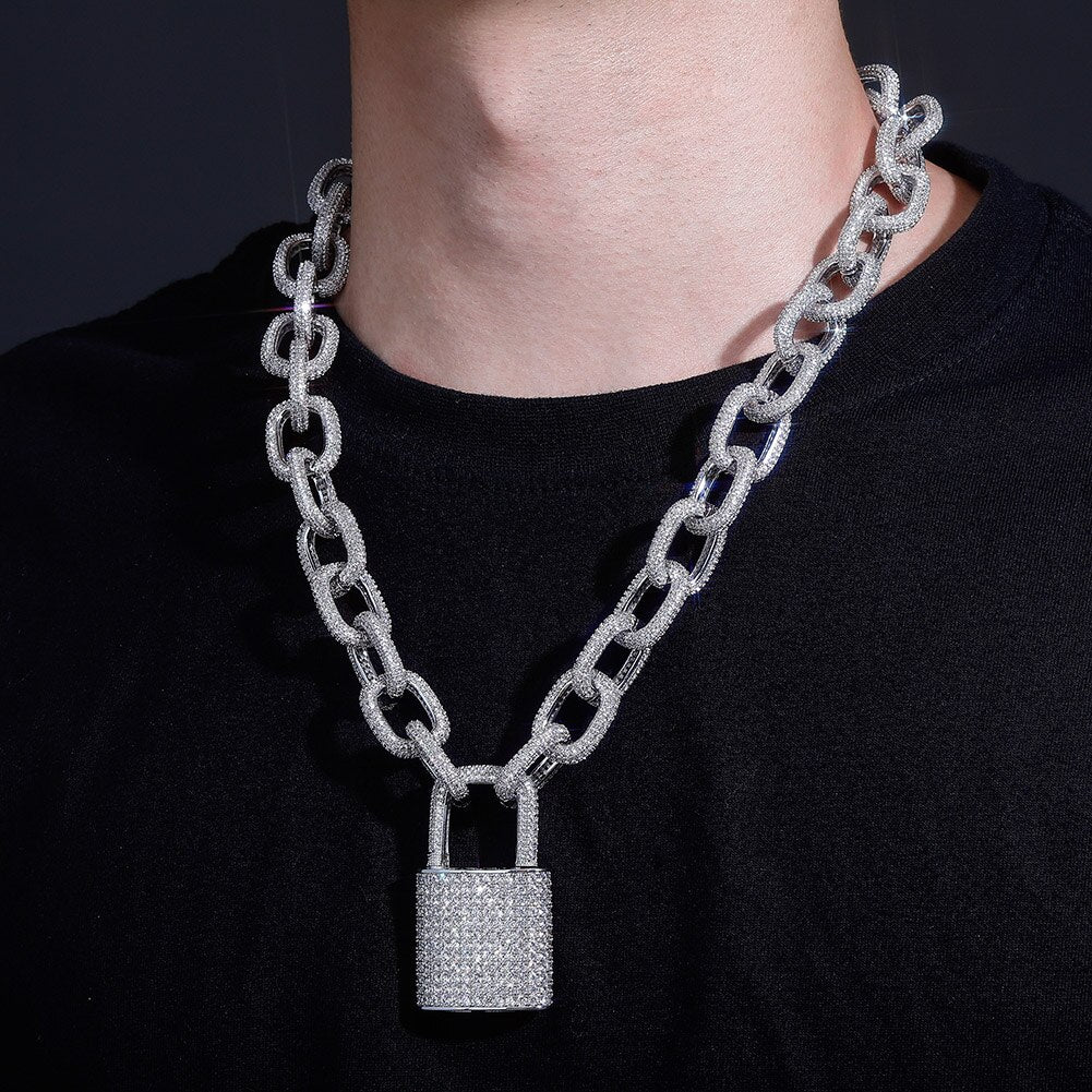 18mm Miami Cuban Chain Necklace With Lock Pendant