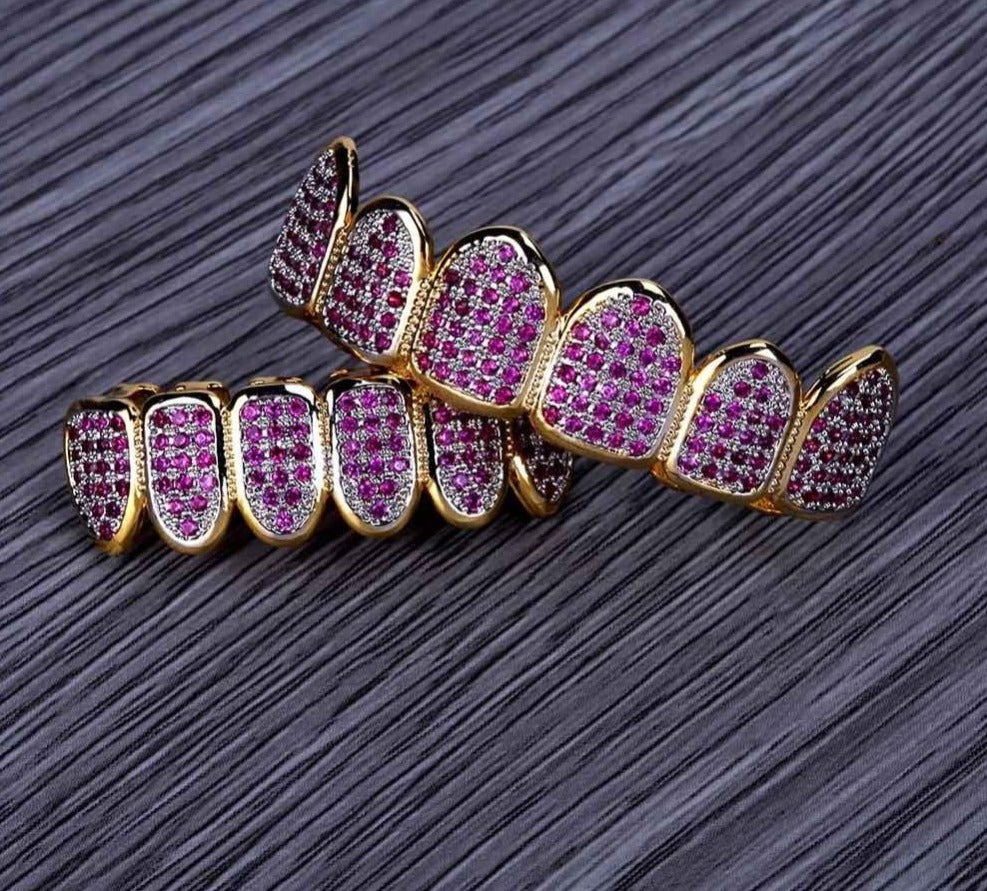 6 Teeth Purple Micro Pave CZ Grillz