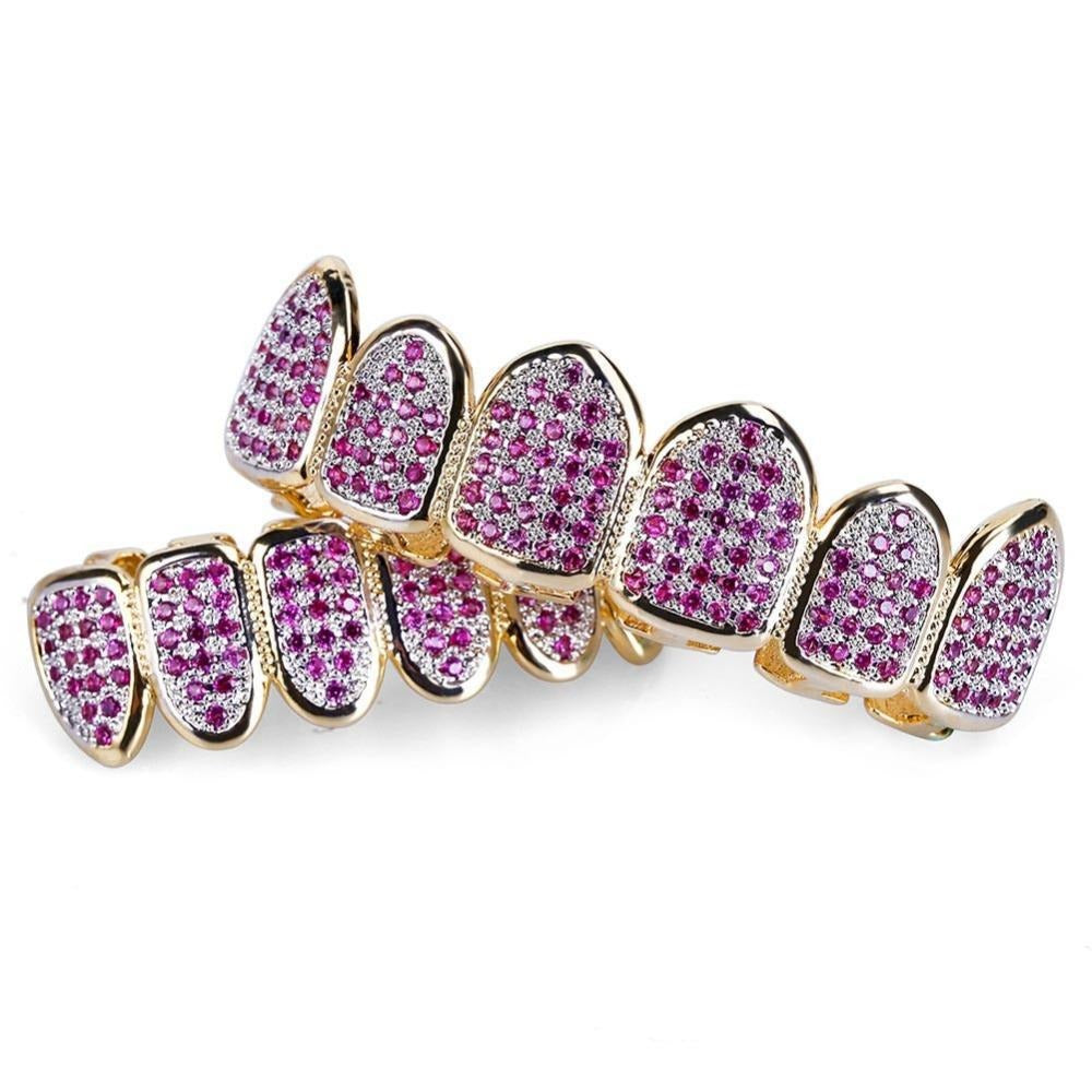 6 Teeth Purple Micro Pave CZ Grillz