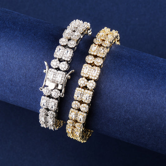 10mm Double Row Zircon Round Square Bracelet
