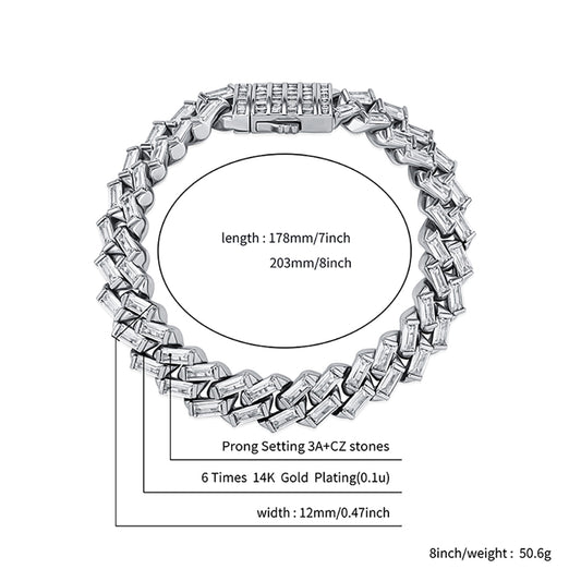 12MM Baguette Channel Set Cuban Bracelet