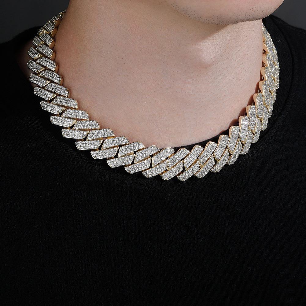 20mm 3 Row Zirconia Prong Link Necklace