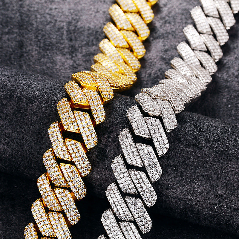 20mm 3 Row Zirconia Prong Link Necklace
