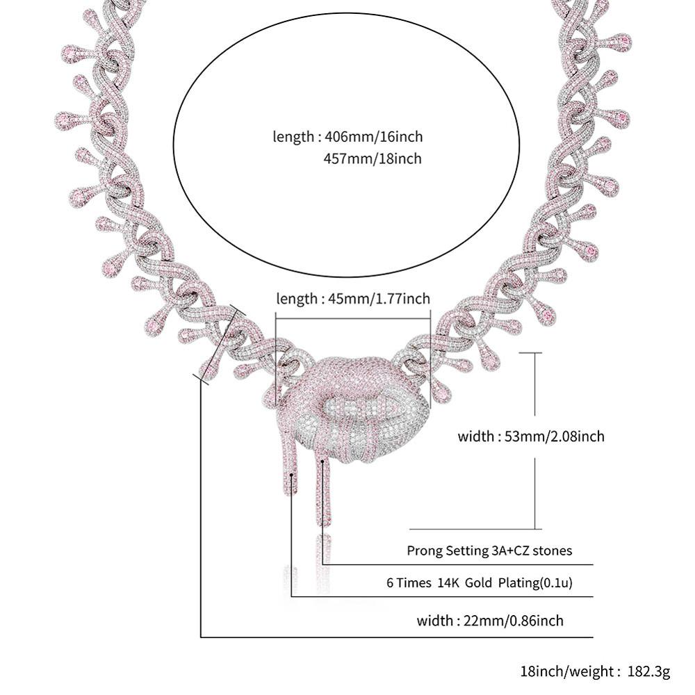 22mm Cuban Chain Micro Pave Necklace With Lips Pendant