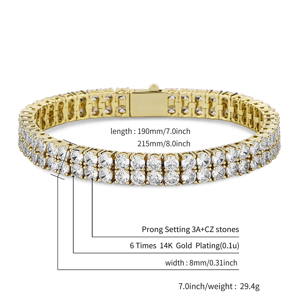 4MM 2 Row Cubic Zirconia Tennis Chain Bracelet