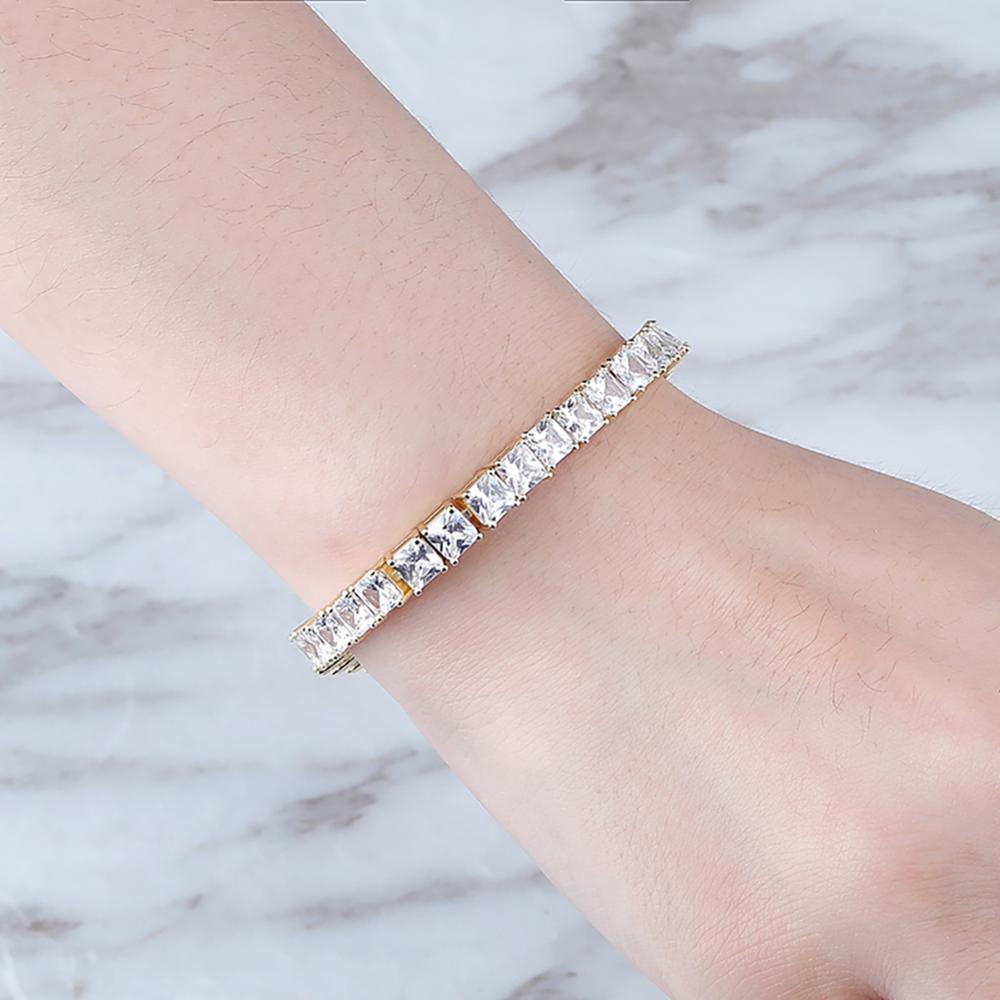 9mm Iced Out Bling 2 Row CZ Bracelet Silver Color Cuban Chain Big Bule CZ  Stone Charm Bracelet For Women Hip Hop Rock Jewelry