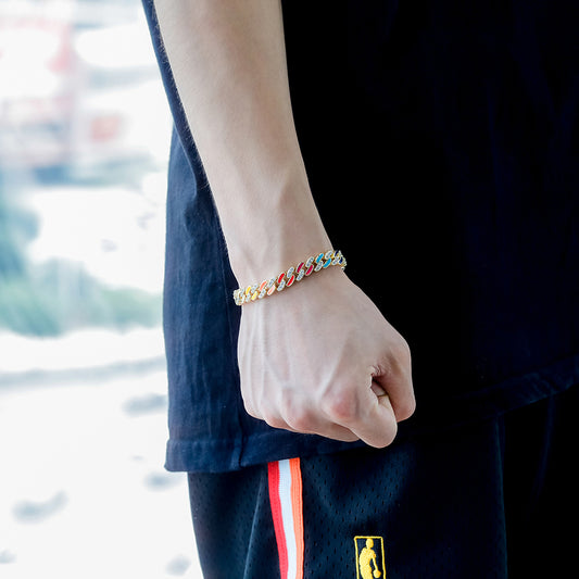 9mm Colorful Dripping Oil Cuban Prong Bracelet
