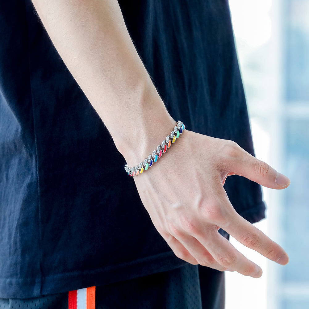 9mm Colorful Dripping Oil Cuban Prong Bracelet