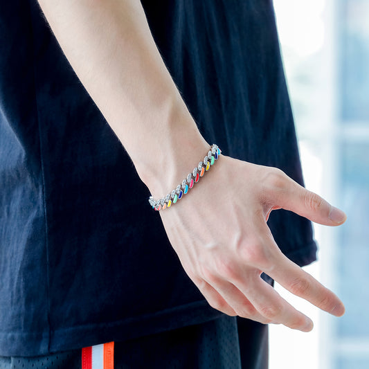 9mm Colorful Dripping Oil Cuban Prong Bracelet