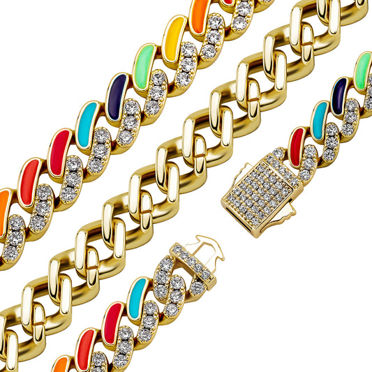 9mm Colorful Dripping Oil Cuban Prong Bracelet