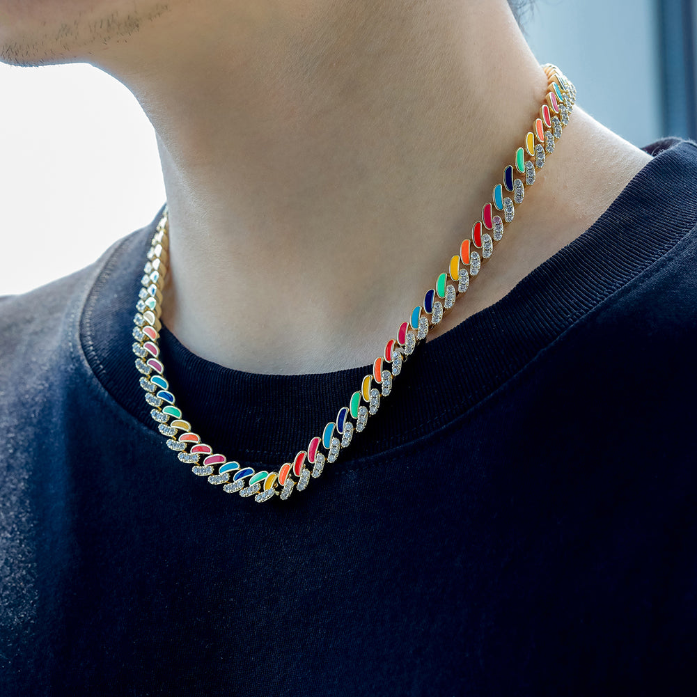 9mm Colorful Dripping Oil Cuban Prong Chain