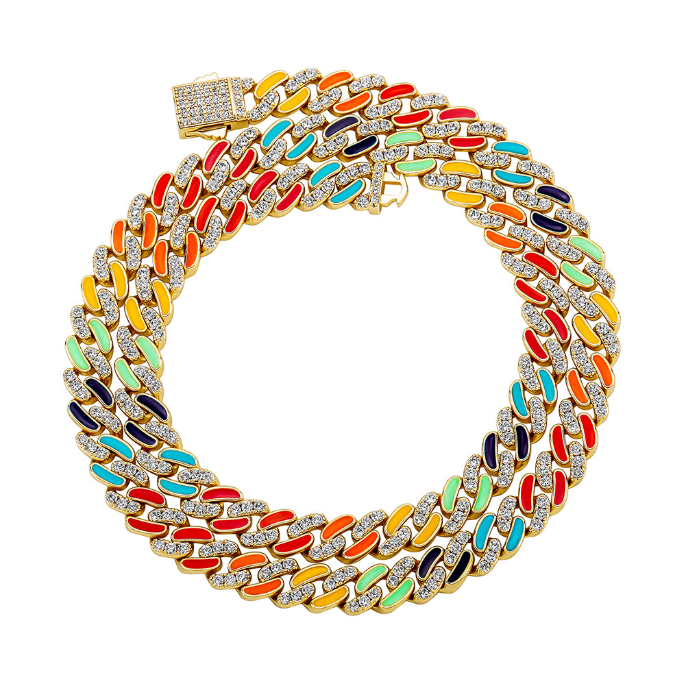 9mm Colorful Dripping Oil Cuban Prong Chain