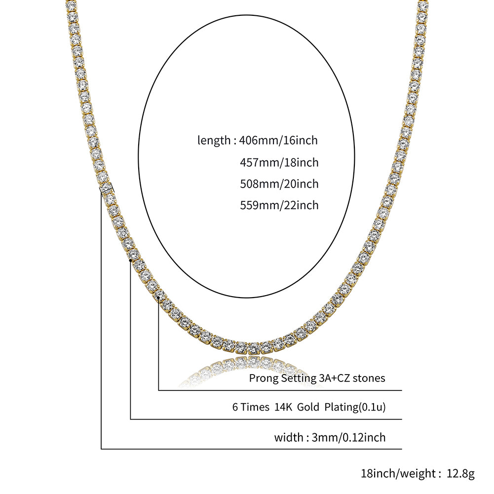 Classic Micro Tennis Necklace 2.5-5mm