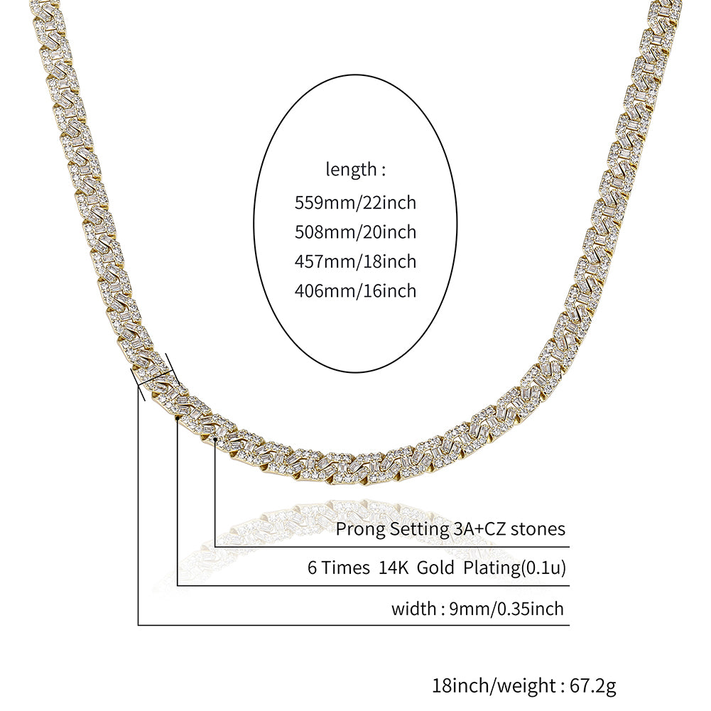 9mm Iced Out Baguette Cuban Necklace