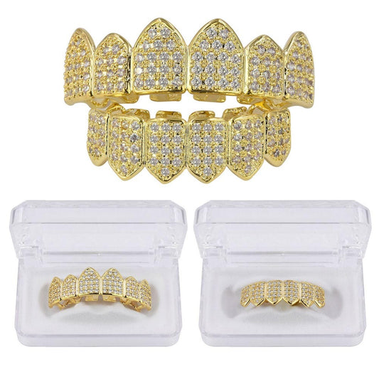 6 Top & 6 Bottom Micro Pave Cz Stones Teeth Grills Set