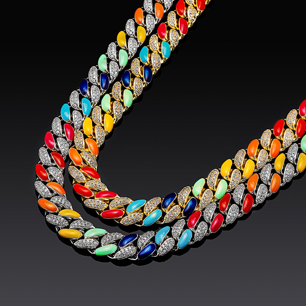 14mm Colorful Dripping Oil Cuban Prong Chain