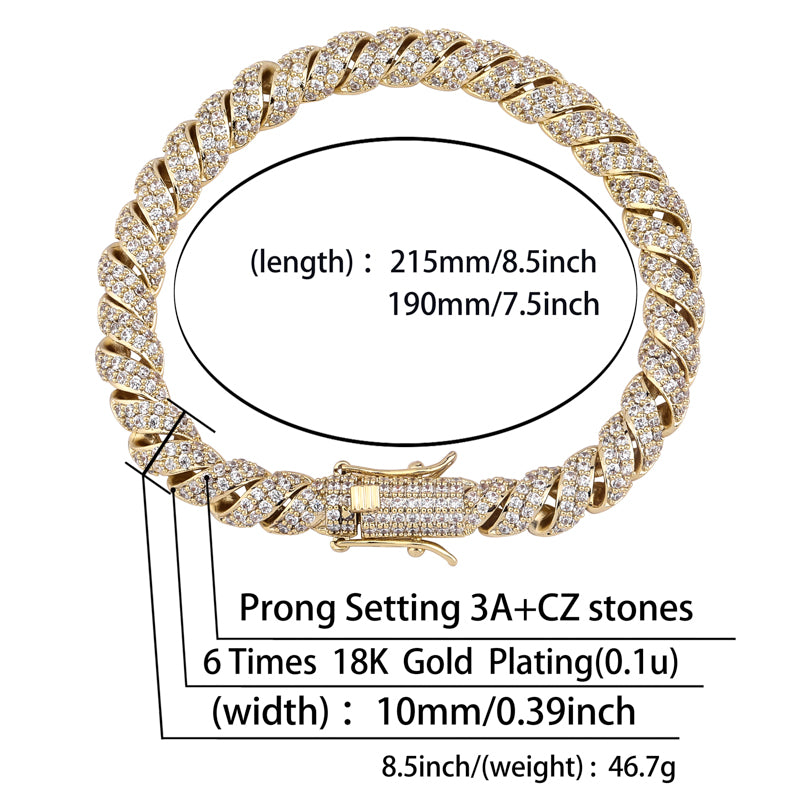 10mm Iced Out Cubic Zircon Cuban Link Bracelet