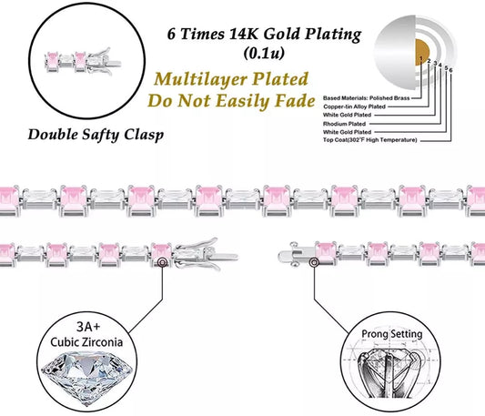 6MM Pink Baguette Tennis Chain Bracelet