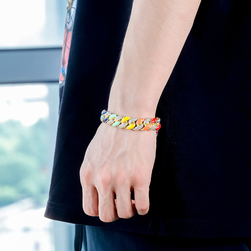 14mm Colorful Dripping Oil Cuban Prong Bracelet