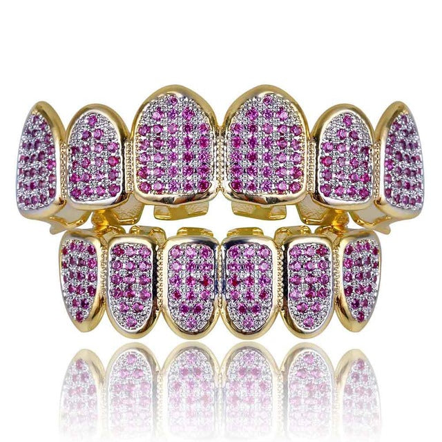 6 Teeth Purple Micro Pave CZ Grillz