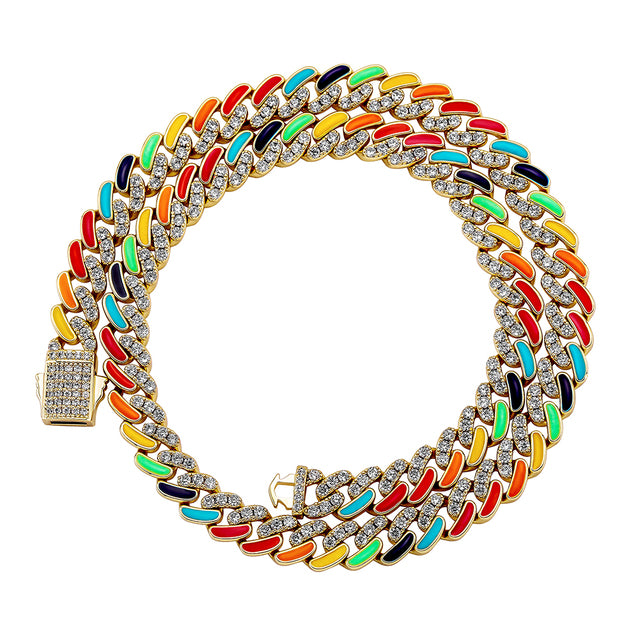 9mm Colorful Dripping Oil Cuban Prong Chain