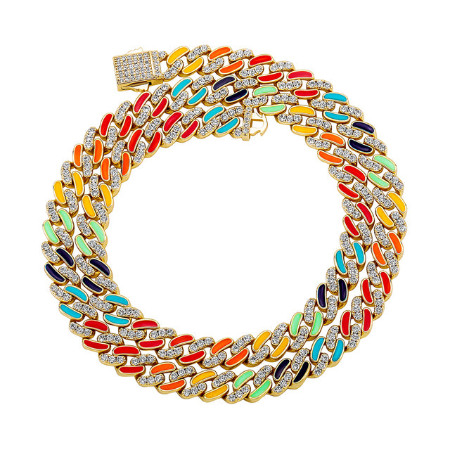 9mm Colorful Dripping Oil Cuban Prong Chain