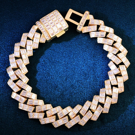 15mm Full Baguette Zircon Miami Cuban Bracelet