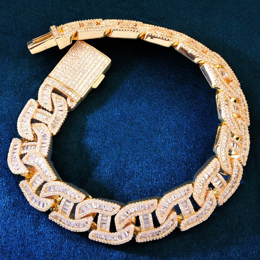 17MM Baguette Bracelet Miami Cuban Chain