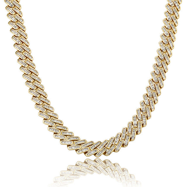 12mm Baguette Prong Cuban Link Necklace
