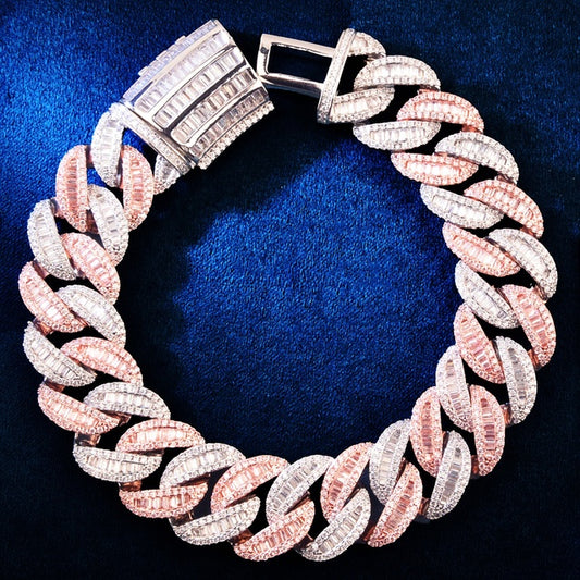 19MM Mixed Color Miami Cuban Chain Bling Baguette Zircon Bracelet